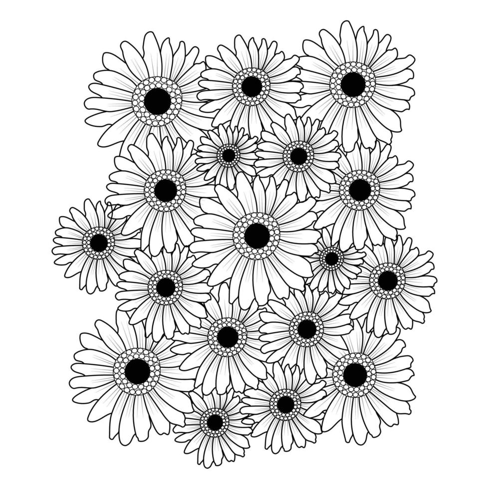 Sonnenblume handgezeichnete Strichzeichnungen zum Ausmalen und Freihandskizzenzeichnung für Antistress-Malbuch für Erwachsene vektor