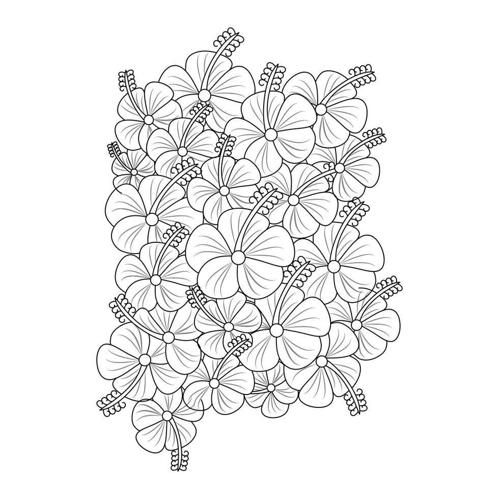 hibiskus blomma linje konst ritning svart stroke vektor illustration skiss på vit bakgrund
