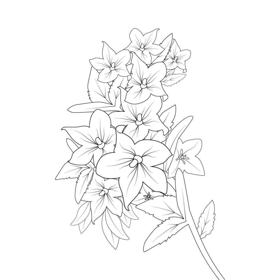 bell blomma ritning målarbok av doodle stil utskrift grafiskt element vektor