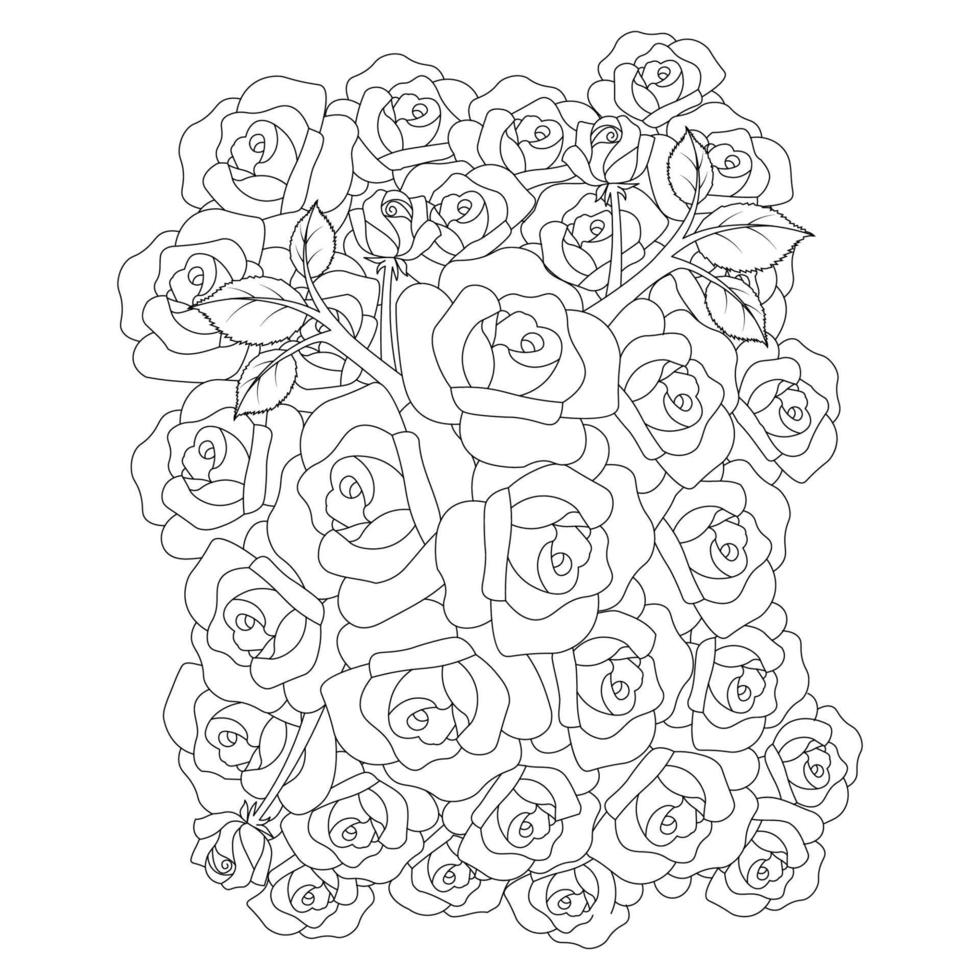 rosor blomma doodle upprepa mönster med linjekonst målarbok ritning av monokrom skiss design vektor