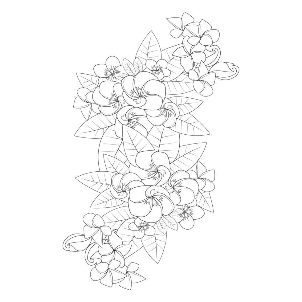 plumeria flower line art skiss med konturdrag av doodle målarbok för utskrift vektor