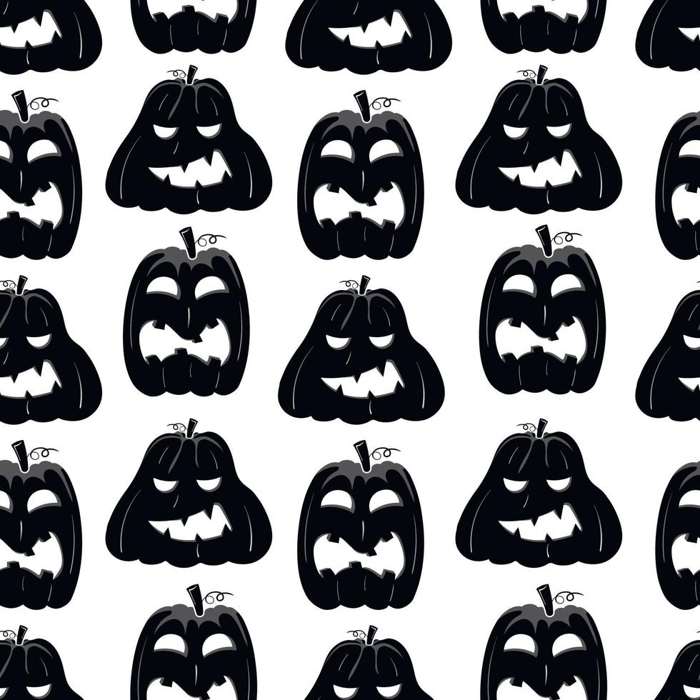 seamless mönster med svart siluett av ett pumpa ansikte för halloween på en vit bakgrund vektor