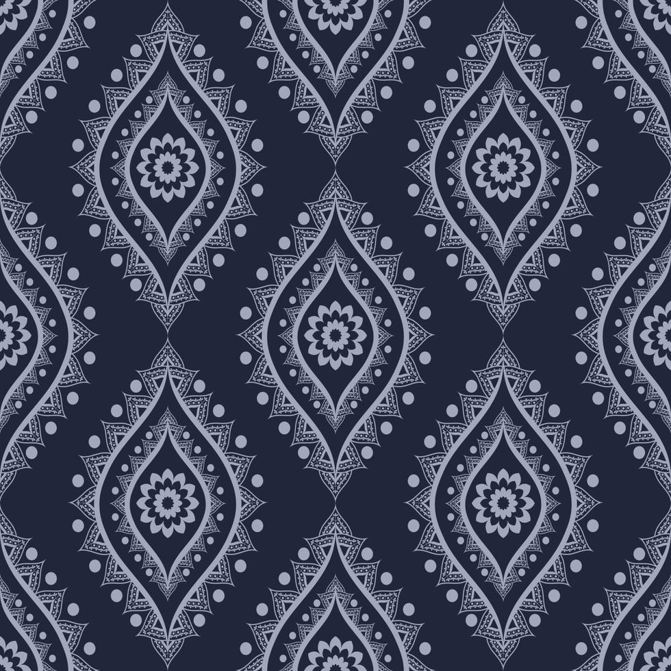 zeitgenössischer blauer ethnischer indischer Blumenform nahtloser Musterhintergrund. Verwendung für Stoffe, Textilien, Innendekorationselemente, Polster, Verpackungen. vektor