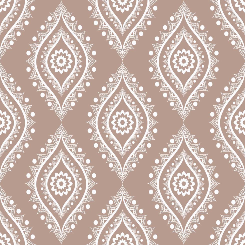 vintage vit-brun färg etnisk indisk blomma form sömlösa mönster bakgrund. använd för tyg, textil, inredningselement, klädsel, omslag. vektor