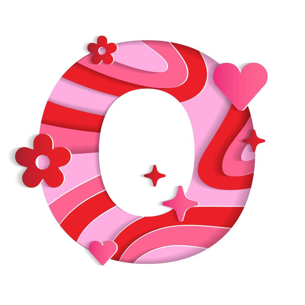 o alphabet valentinstag liebe abstrakt charakter schriftart briefpapier lebhaft blume herz funkeln leuchten rot rosa berg erdkunde kontur karte 3d schicht papierausschnitt karte web banner vektorillustration vektor