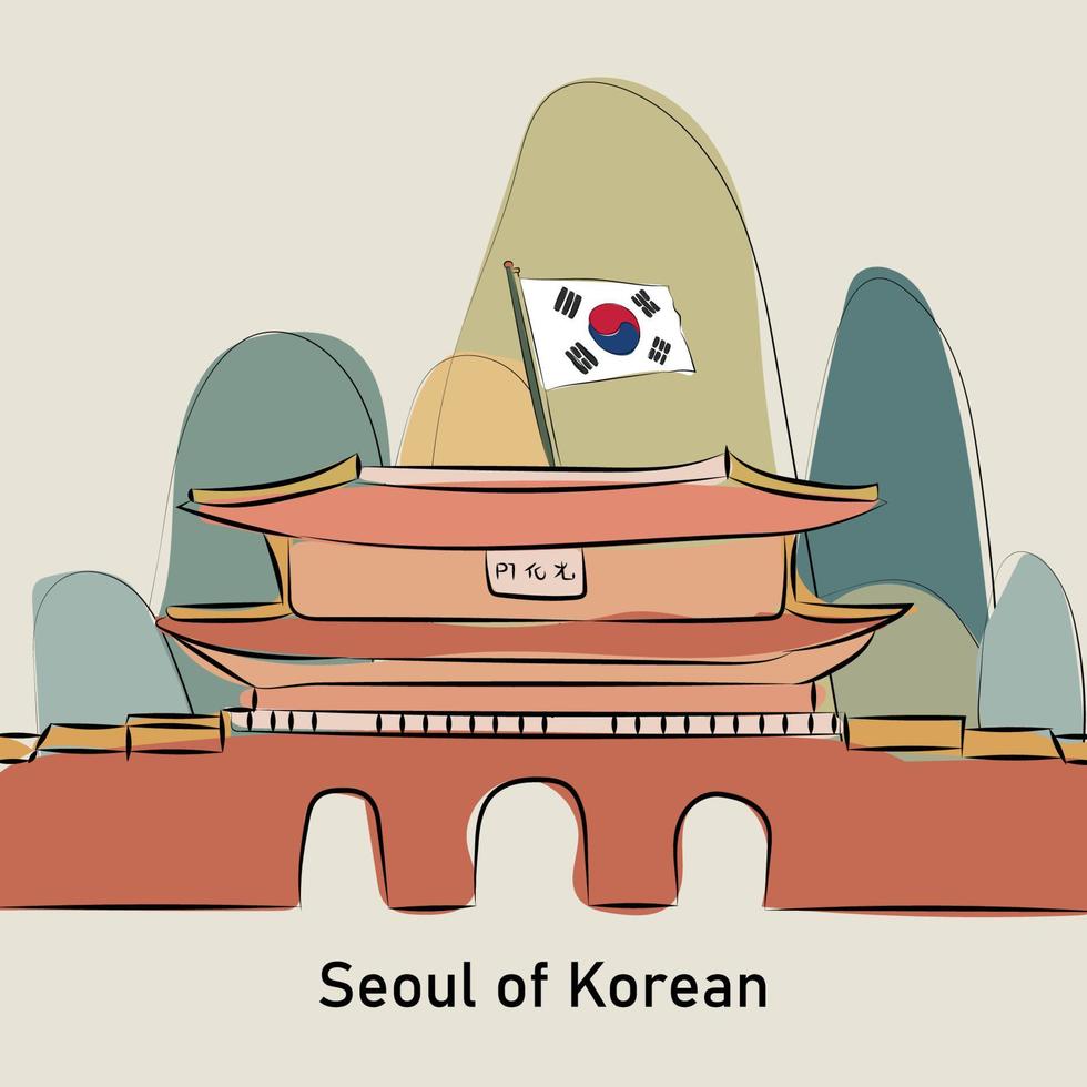 seoul koreanische linie kunstillustrationsvektor. geeignet für inhalte soziale medien, hintergrund, banner und poster vektor