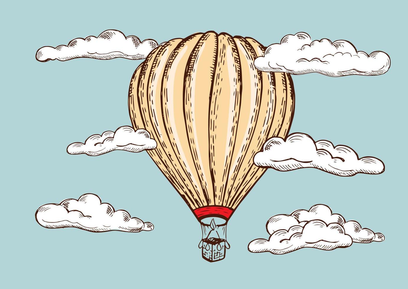fliegende heißluftballons, handgezeichnete illustration. vektor