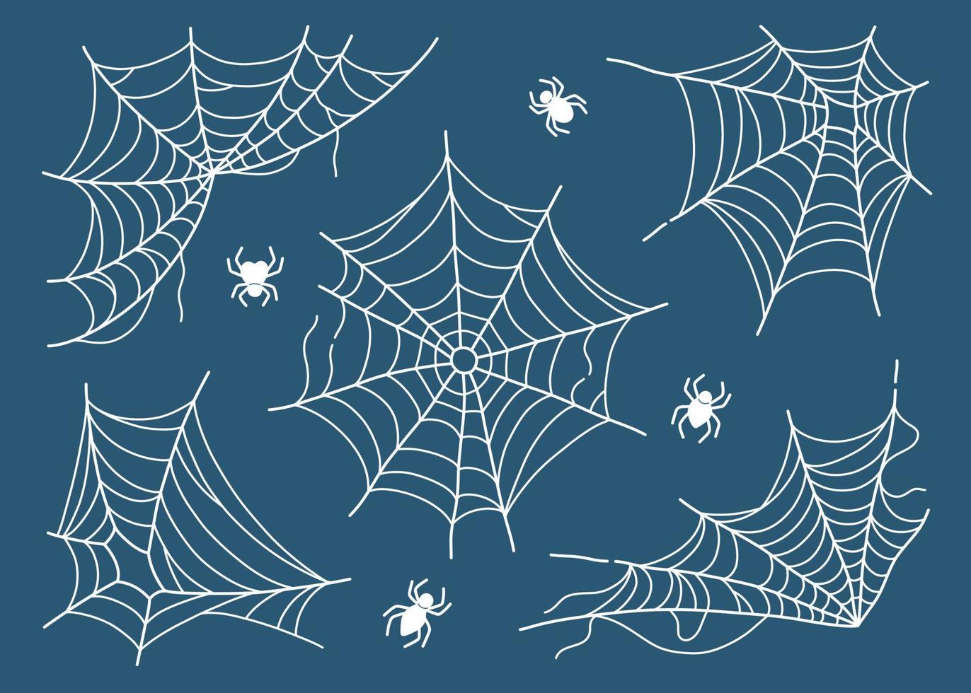 Spinnennetz-Set isoliert auf dunkelblauer Hintergrundvektorillustration vektor