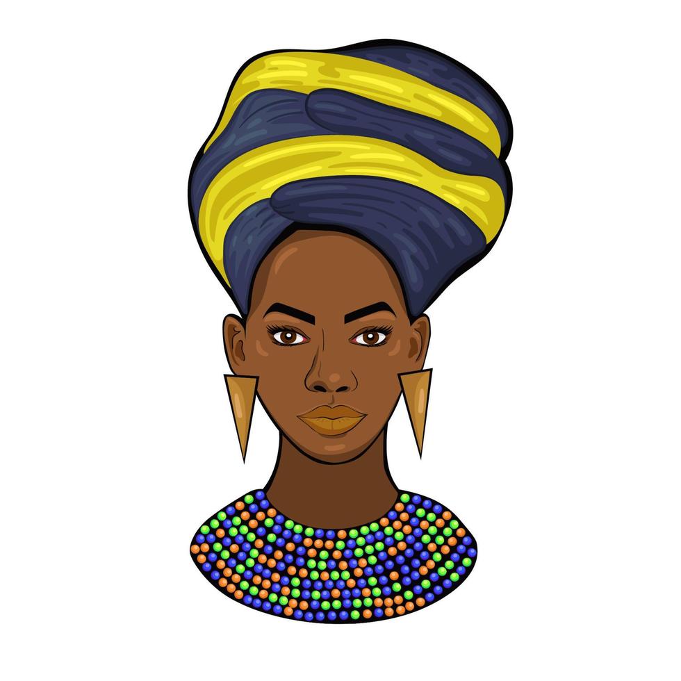 porträtt av en afrikansk prinsessa isolerad på en vit bakgrund. vektorgrafik vektor