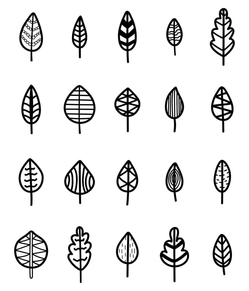 satz von gekritzel isolierten dekorativen blättern. sammlung von handgezeichneten abgefallenen blättern. Vektor-Herbst-Illustration. vektor