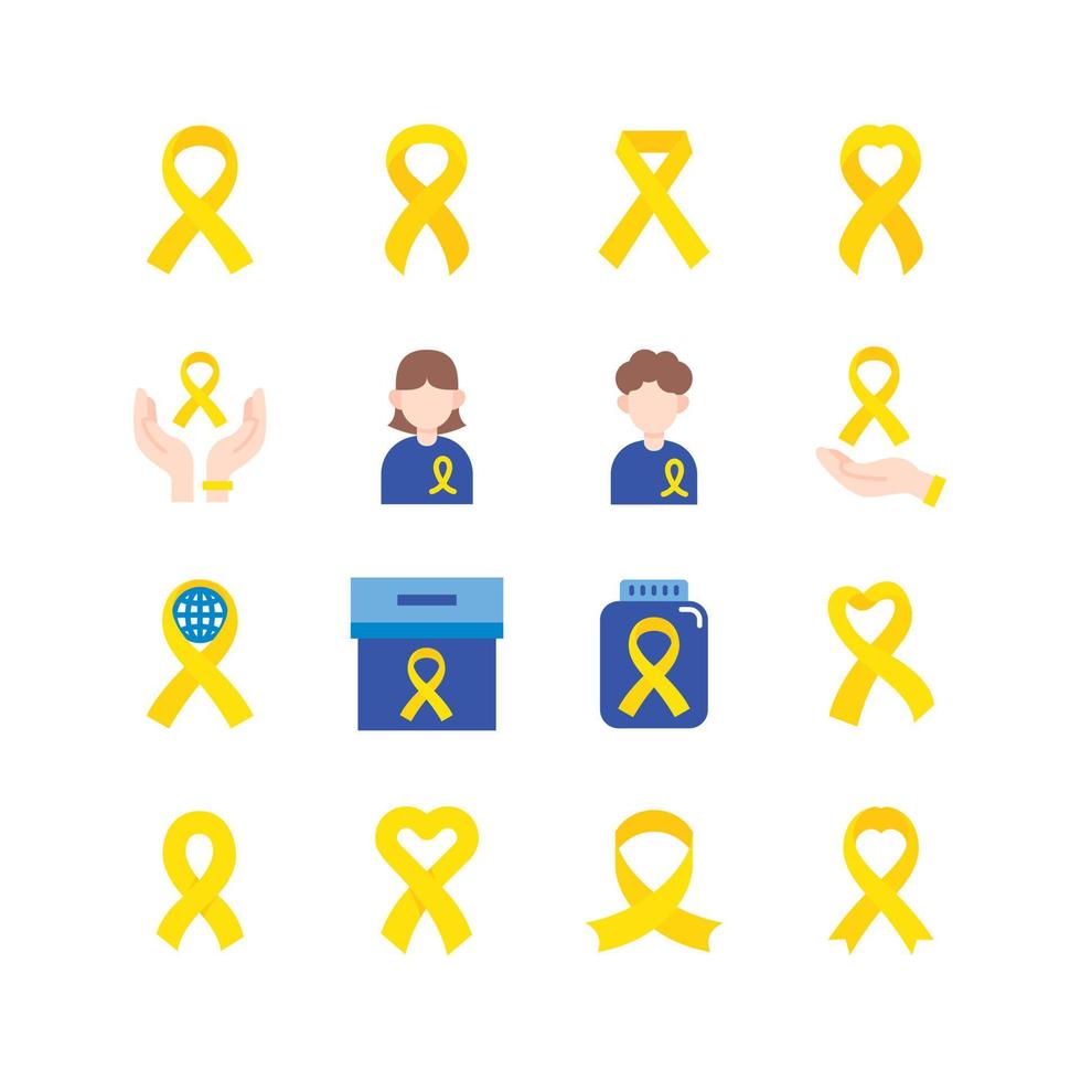 Vektor gelbes Band Kreuz Sarkom Krebs Tag Symbol. flache Symbole gesetzt. Konzeptidee für das Bewusstsein für Krebserkrankungen beim Menschen.