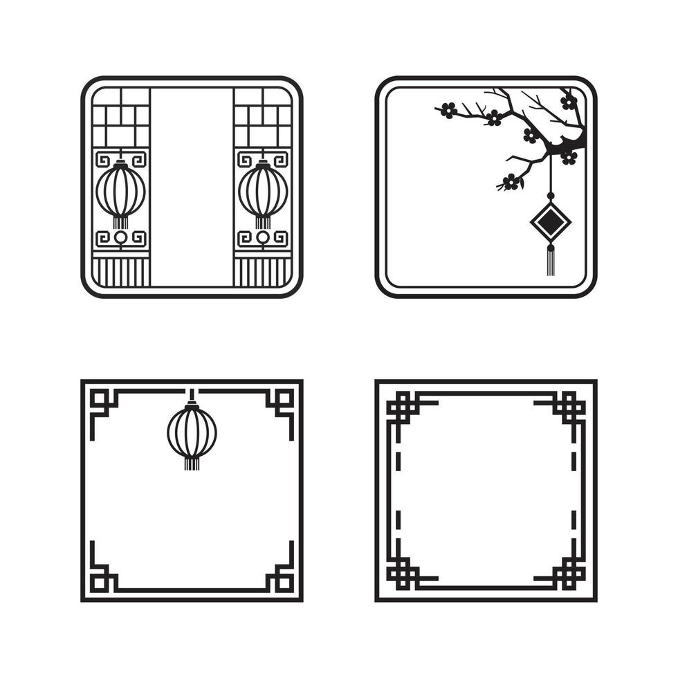 retro-stil cirkel kinesiska mönster ram vektor illustration set