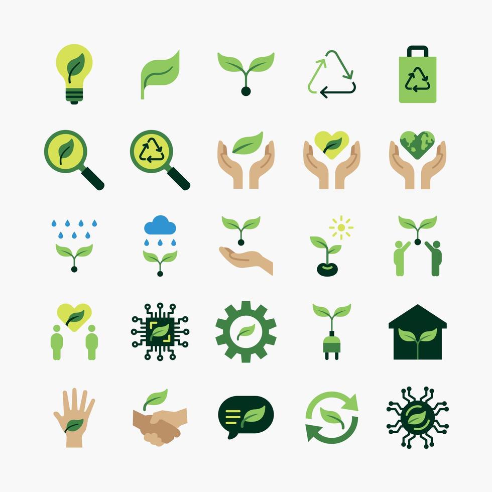 eco logotyp platt ikoner set. ekologisystem ren energi. enkel design vektor