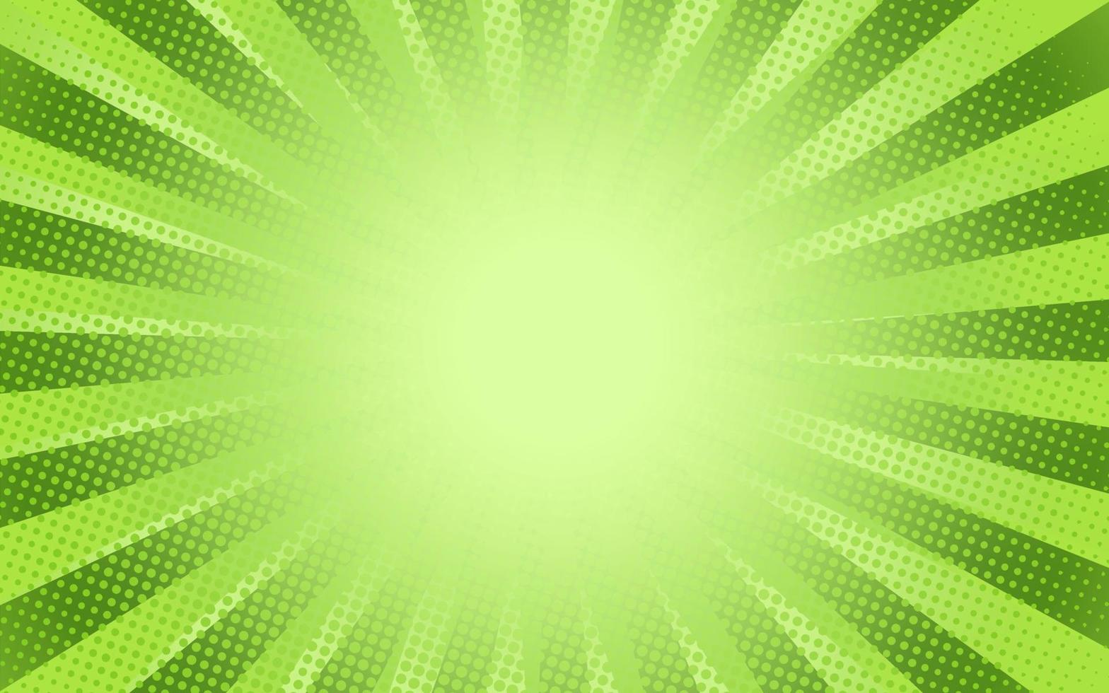 Sonnenstrahlen Retro-Vintage-Stil auf grünem Hintergrund, Comic-Muster mit Starburst und Halbton. Cartoon-Retro-Sunburst-Effekt mit Punkten. Strahlen. Banner-Vektor-Illustration vektor