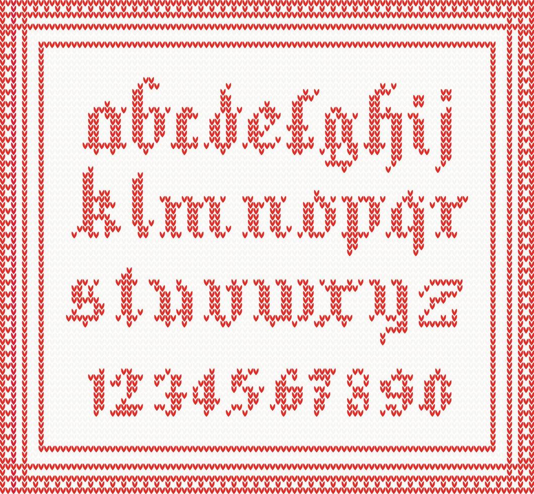 weihnachtsschrift gestricktes gotisches alphabet in roter farbe. vektor