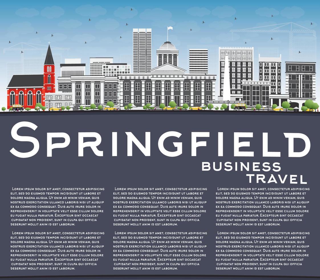 Springfields skyline med grå byggnader, blå himmel och kopieringsutrymme. vektor