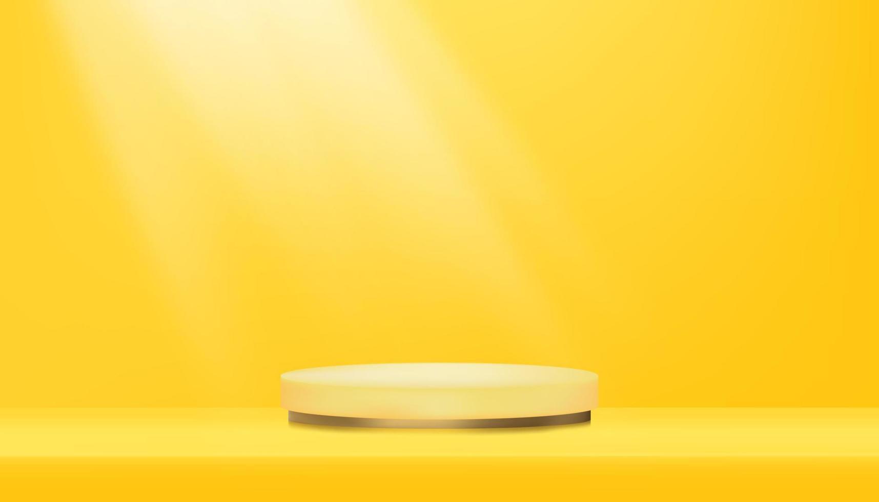 3D-studio med cylinderpiedestalpodium i gult tomt väggrum med ljus och skugga. vektor illustration abstrakt 3d-form för produktvisning presentation. minimal studio rum scen koncept