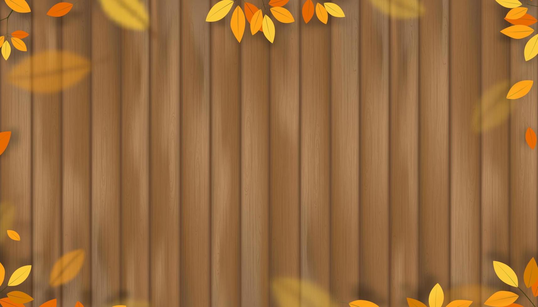 höstlöv på trä bakgrund, vektor illustration naturliga vilda löv kvistar klättring på brun staket plank.fall bakgrund banner med träskiva panel med grenar orange och gula löv kant