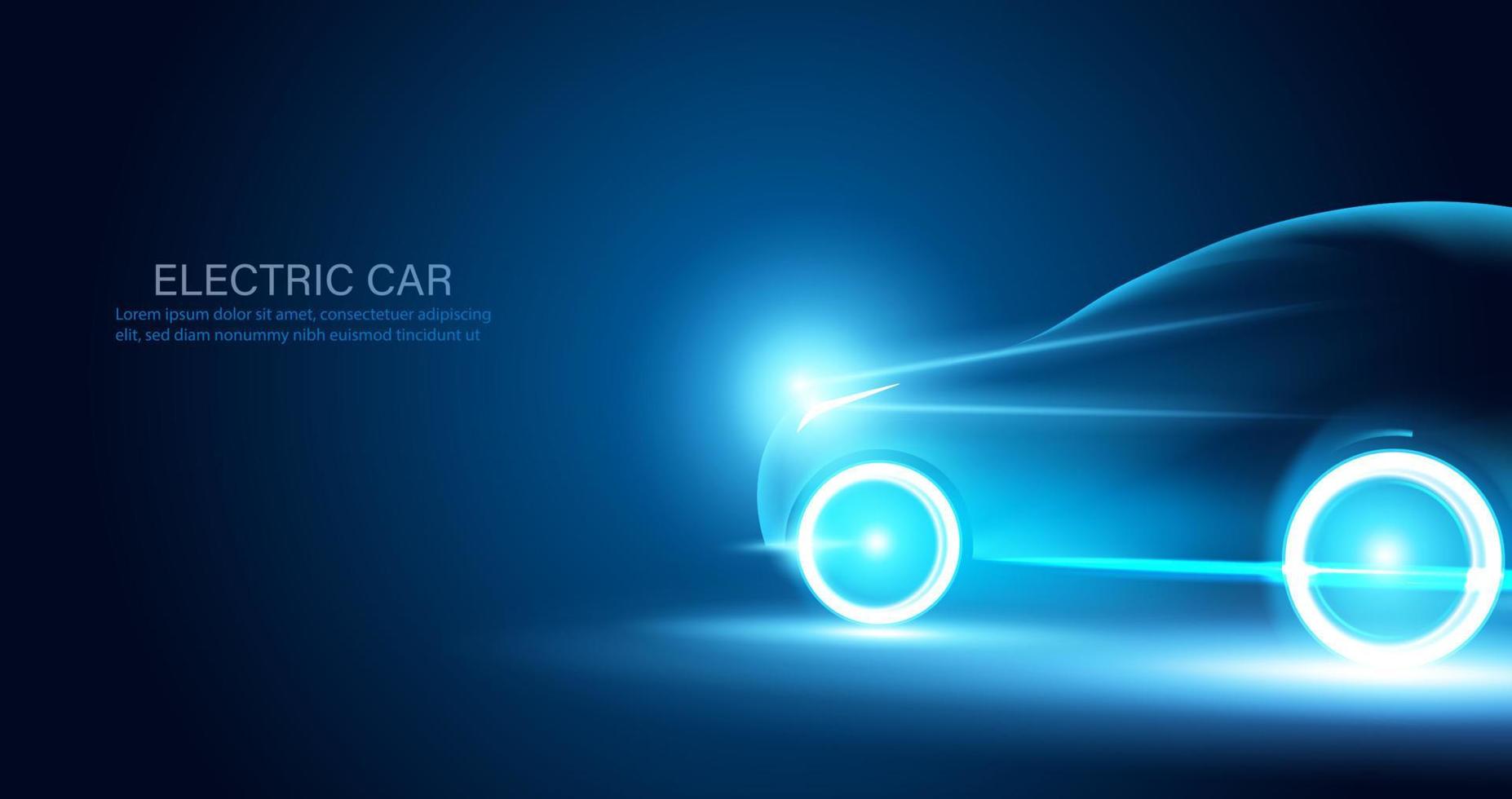 abstrakta elbilar i illustrationen, elbilar drivs av elenergi konceptbil ev. framtida energi.på blå bakgrund vektor