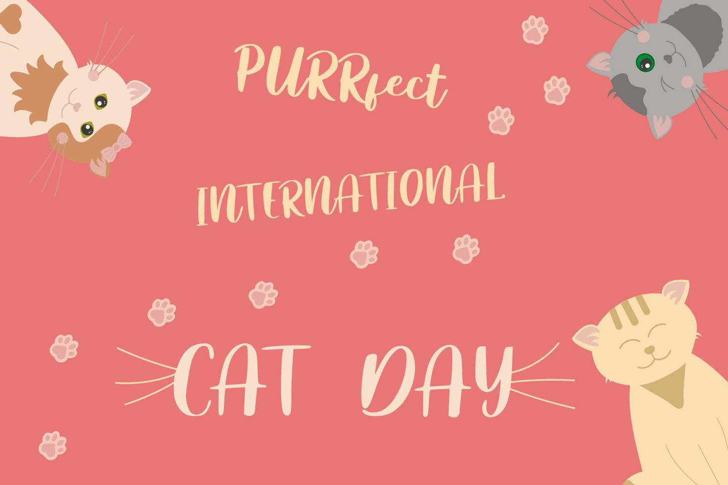 vykort för den internationella kattdagen den 8 augusti. roliga tecknade kattungar tittar ut från olika vinklar. glada djur skriva ut till gratulationskort, affisch, flygblad vektor