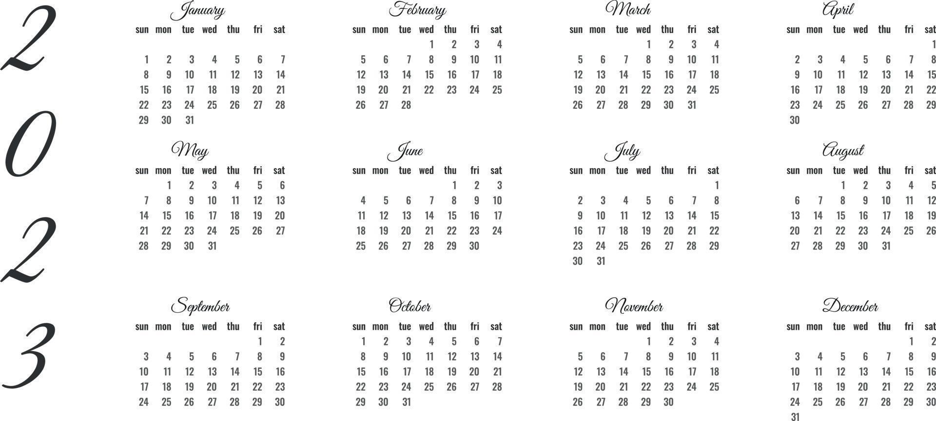 Kalender für 2023 im minimalistischen Stil vektor