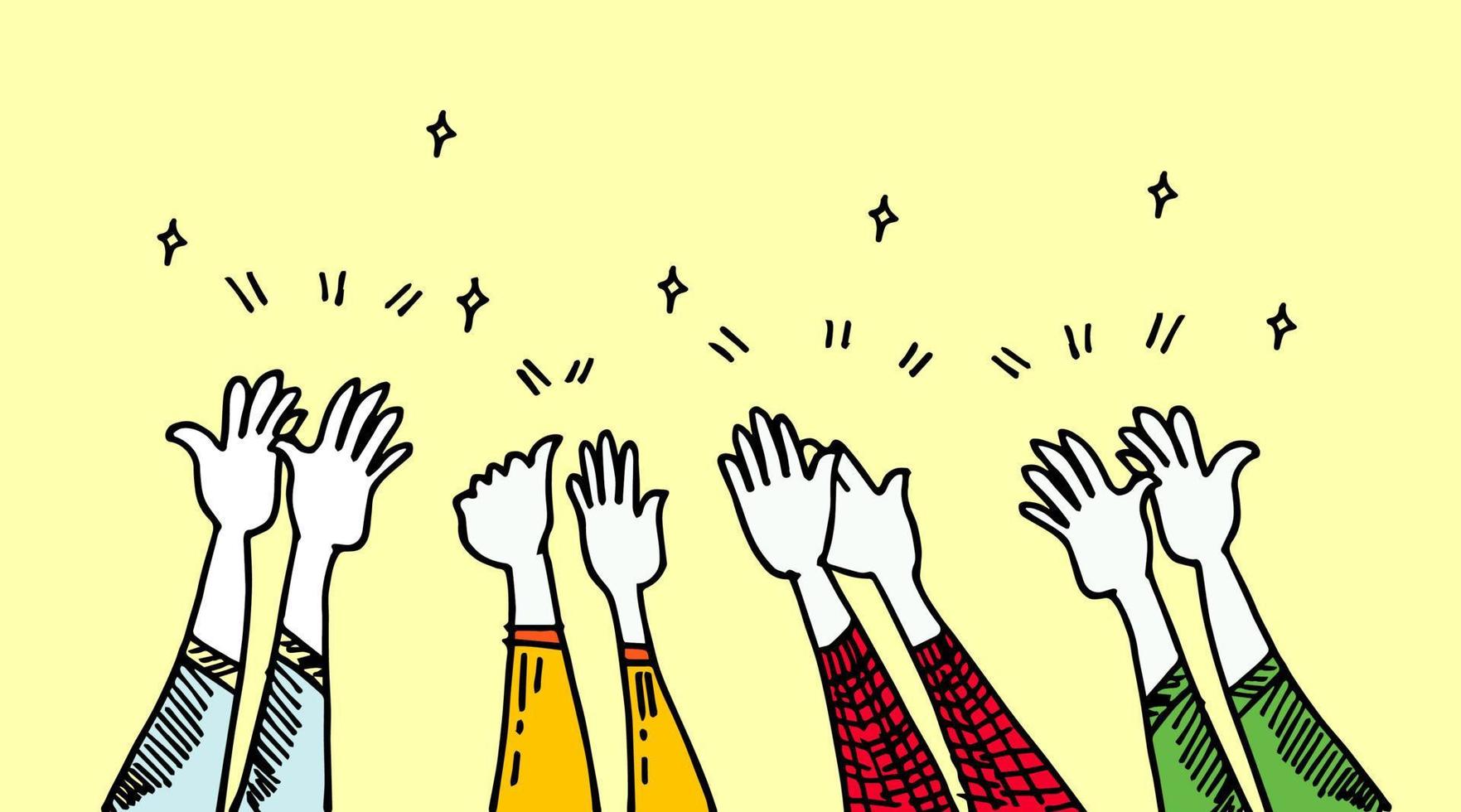 Cartoon-Stil von Händeklatschen. hände hoch, applaus und daumen hoch gesten. Hände Menschen für Konzeptdesign. Doodle-Vektor-Illustration vektor