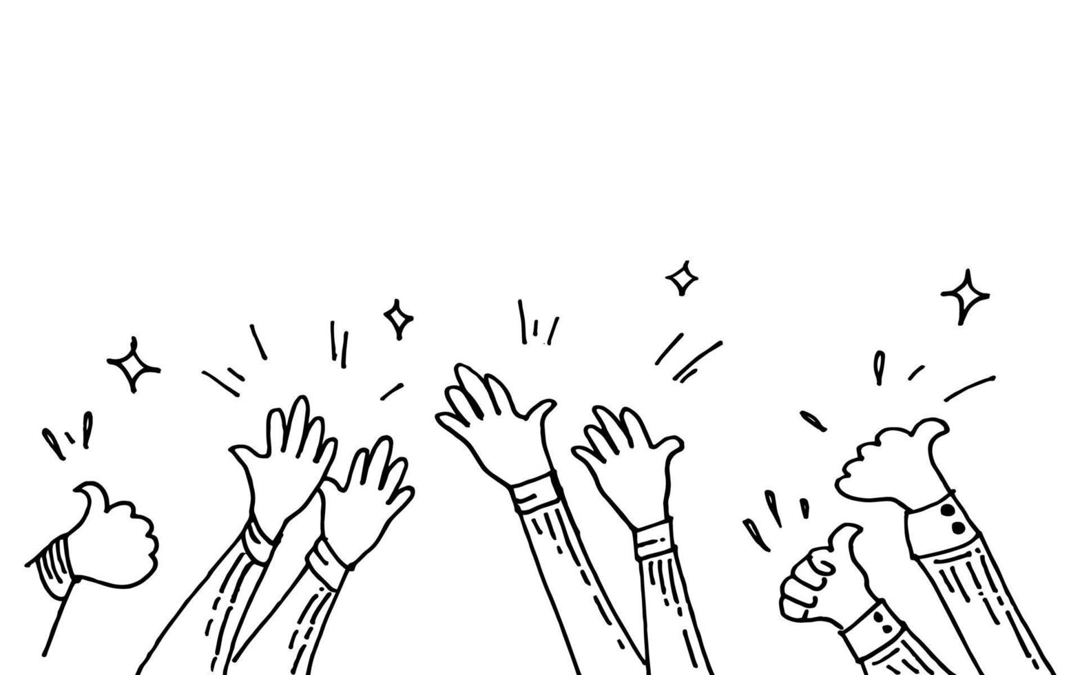 händerna klappar. händerna upp, applåder och tummen upp gester. händer människor för konceptdesign. doodle vektor illustration