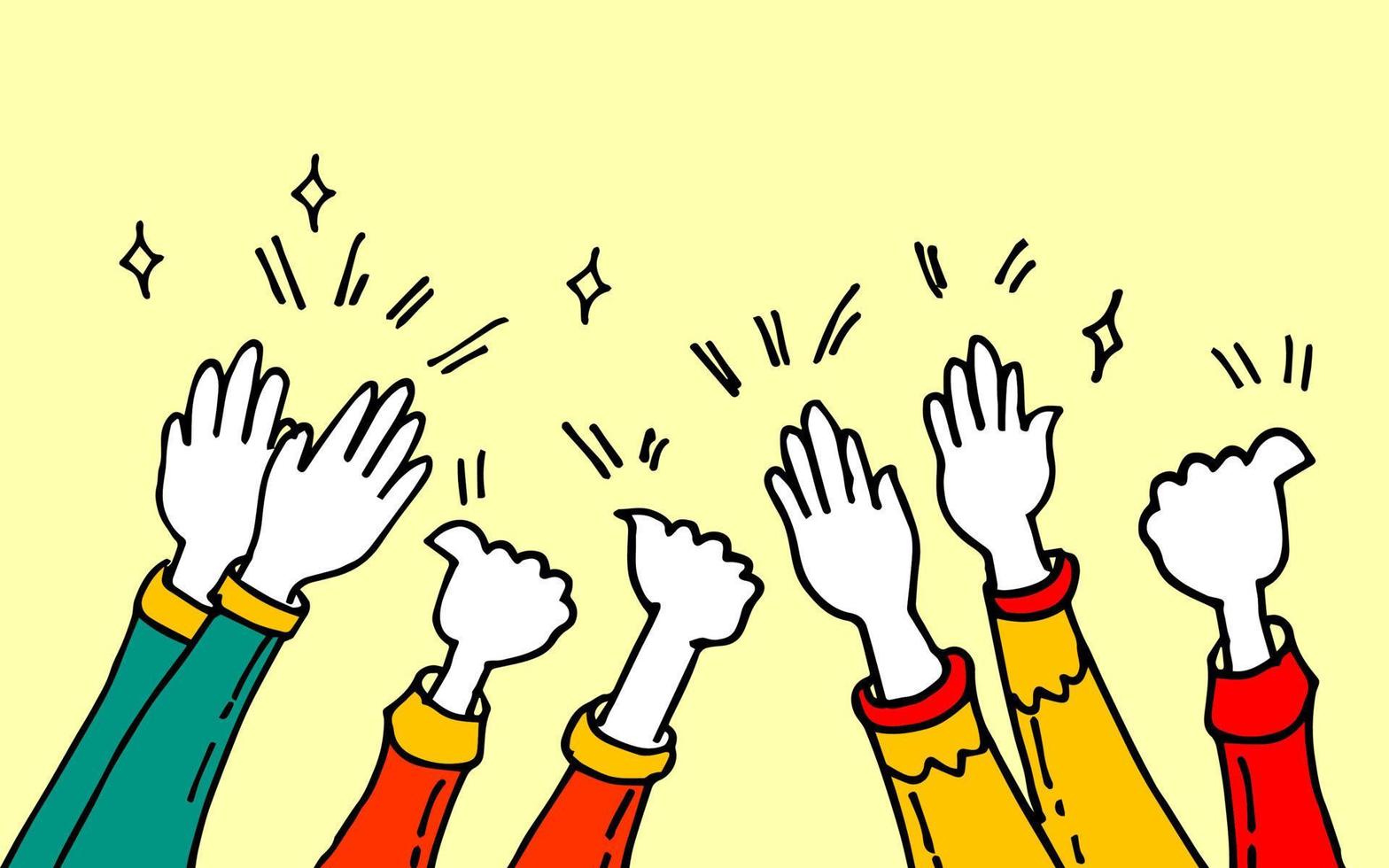 Cartoon-Stil von Händeklatschen. hände hoch, applaus und daumen hoch gesten. Hände Menschen für Konzeptdesign. Doodle-Vektor-Illustration vektor