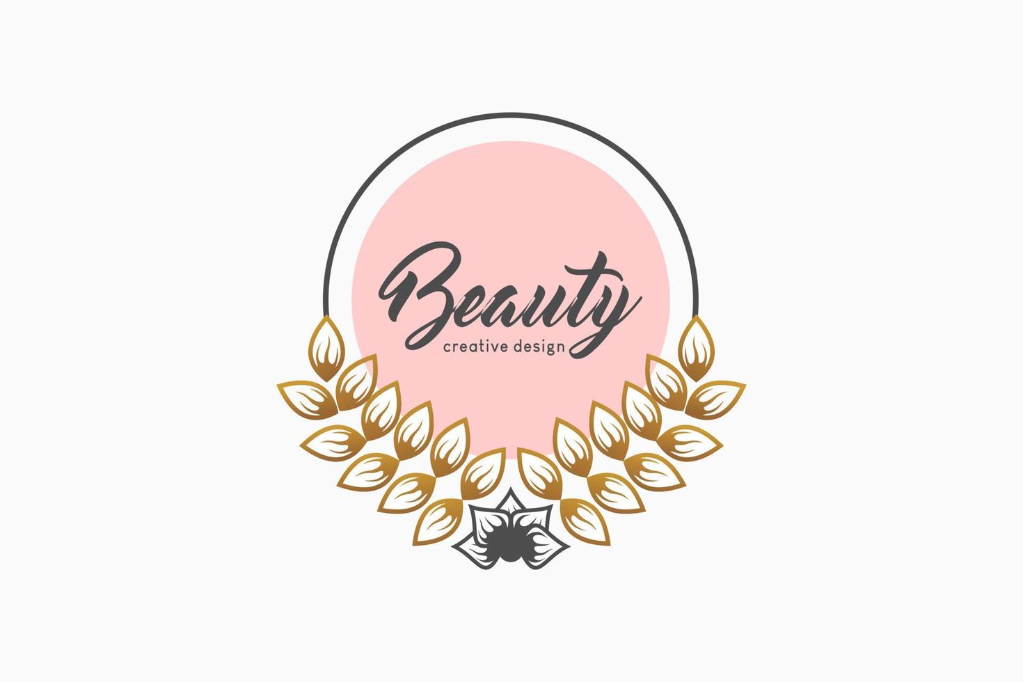 einfaches und elegantes feminines Logo für Beauty-Business, Blätter kombiniert mit Kreis mit schönem Rahmenkonzept vektor