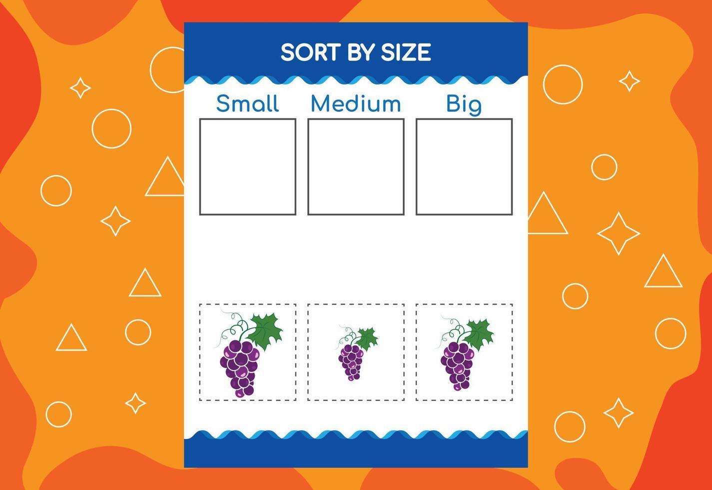 sortera bilder efter storlek med frukter. pedagogiskt arbetsblad för barn vektor