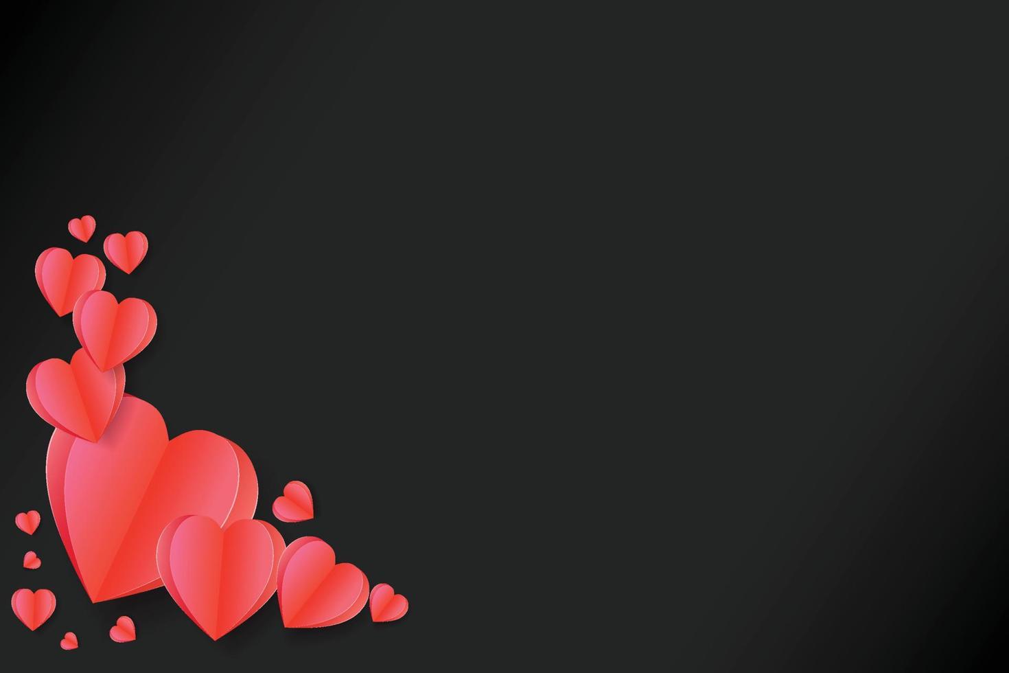 Papier schnitt rote Herzform auf schwarzem Hintergrund, Illustration für Valentinstag oder Liebestag, Vektorgrußkarte. vektor