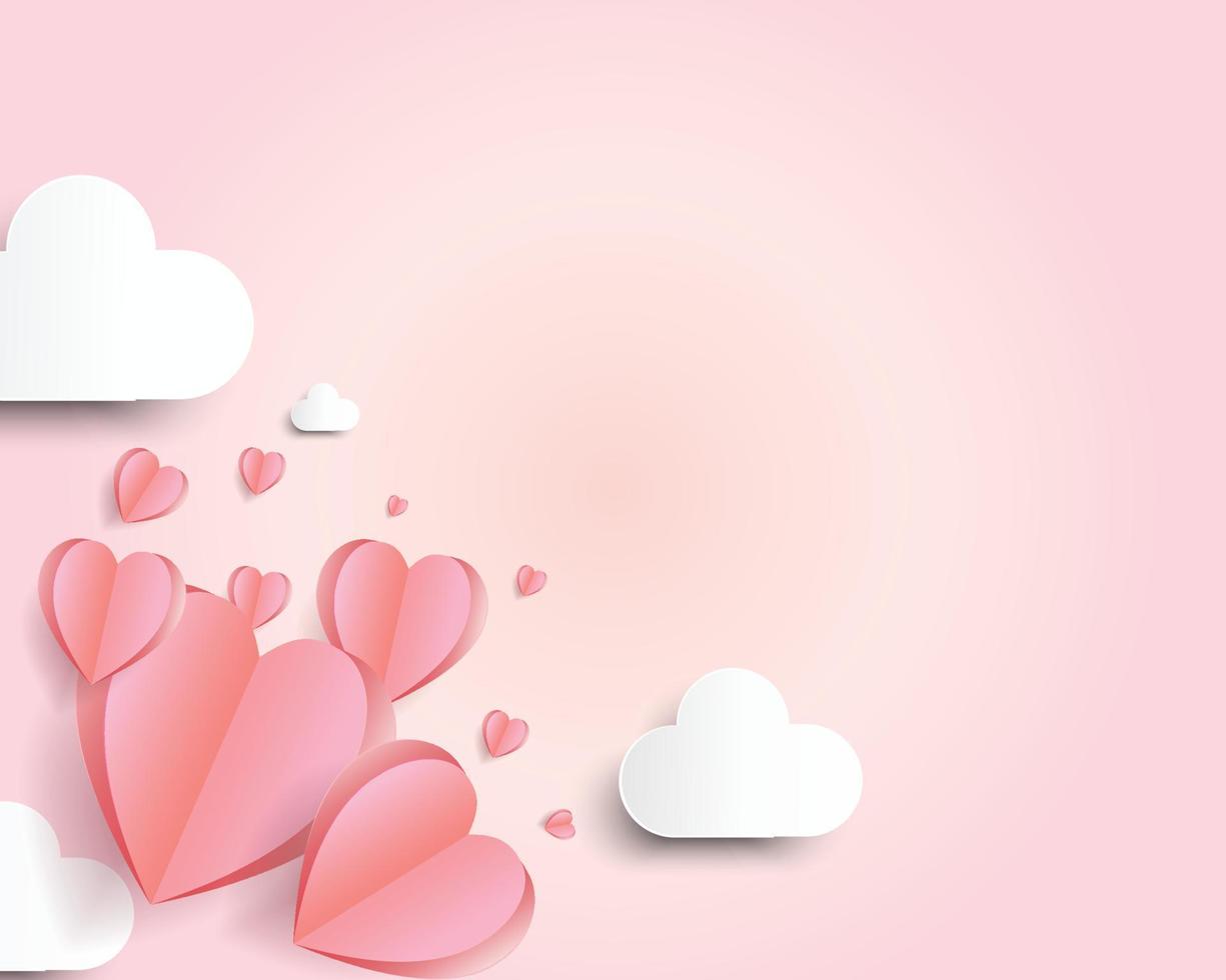 Papierschnitt Hintergrund rosa Herzform mit Wolke, Illustration für Valentinstag, Muttertag oder Liebestag, Vektor-Grußkarte. vektor