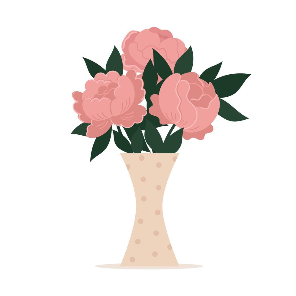 schöne stilvolle Vase mit einem Blumenstrauß. Grußkarte. muttertag, internationaler frauentag, geburtstag. flache Vektorillustration des Frühlings lokalisiert auf weißem Hintergrund. vektor