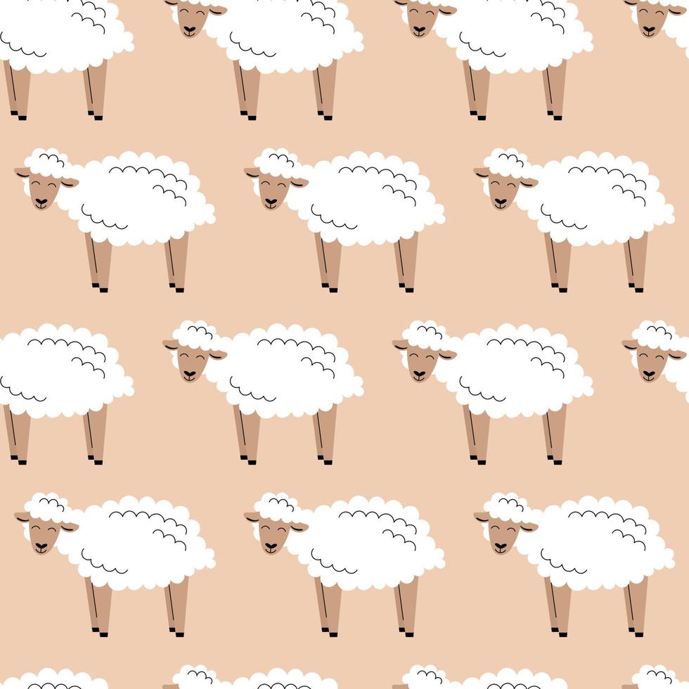 seamless mönster med söta med vita fluffiga får. bakgrund med husdjur. tapeter, förpackningar. platt vektorillustration vektor