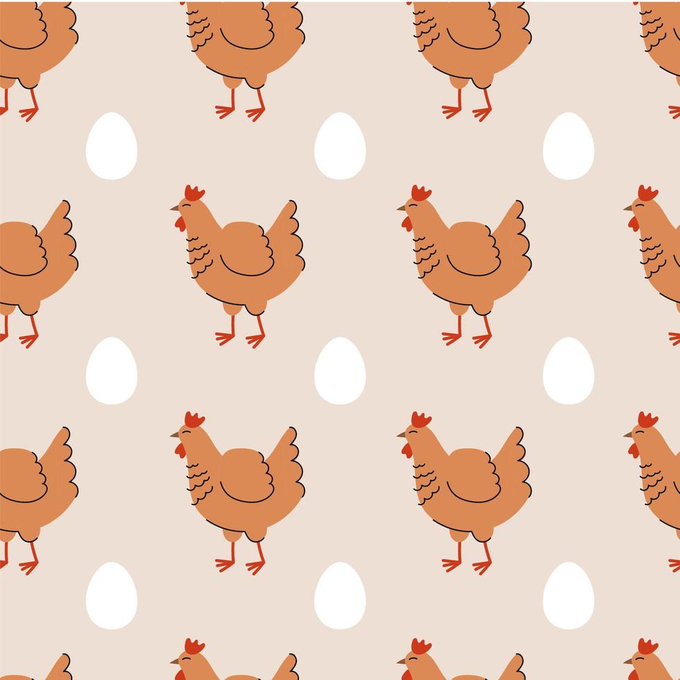 Nahtloses Muster mit niedlichen Hühnern. Hintergrund mit Nutztieren und Vögeln. Tapete, Verpackung. flache vektorillustration. vektor