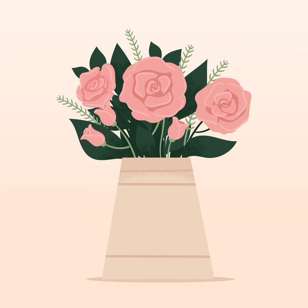 vacker stilren vas med en bukett blommor. gratulationskort. mors dag, internationella kvinnodagen, födelsedag. våren platt vektor illustration isolerad på ljus bakgrund.