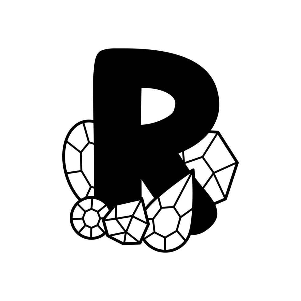 süßes Großbuchstaben mit Edelsteinbuchstaben r. schönes Buchstabendesign zur Dekoration. vektorillustration über beschriftung. vektor