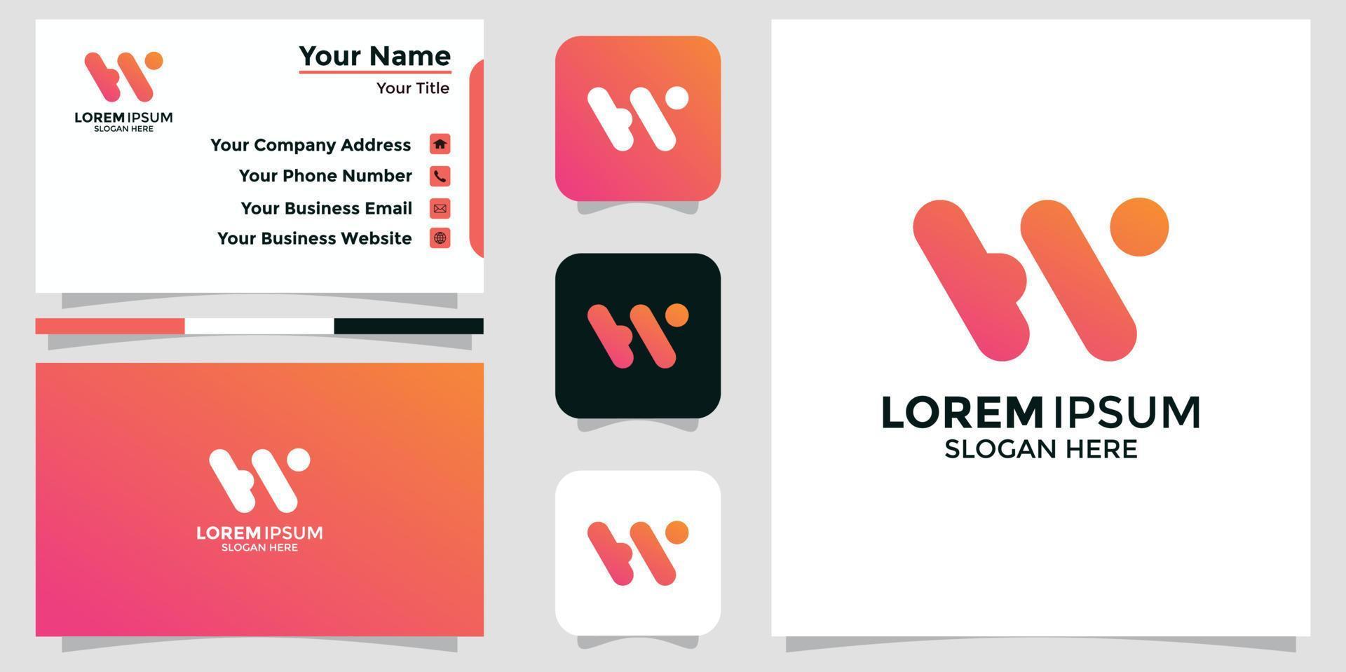 minimalistisk logotyp bokstav w och varumärkeskort vektor