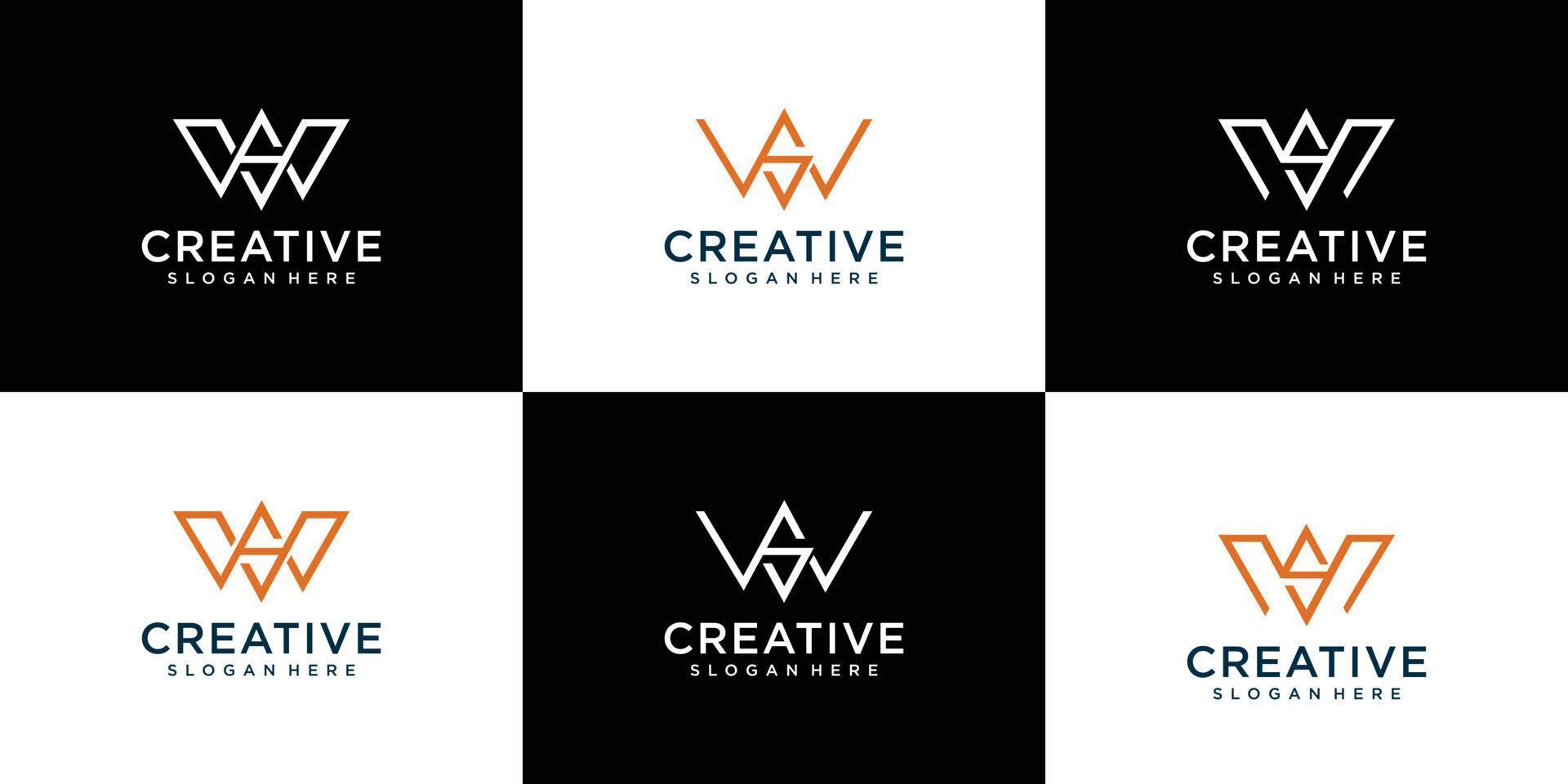 eleganta brev ws logo design samlingar vektor