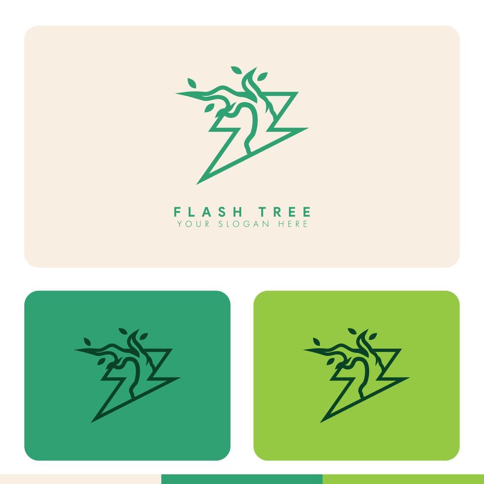 einfaches minimalistisches organisches Naturbaum-Blitzsturm-Logo-Design vektor