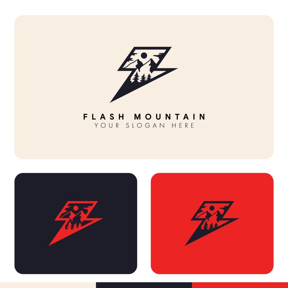einfaches, minimalistisches Bergabenteuer-Blitzsturm-Logo-Design vektor