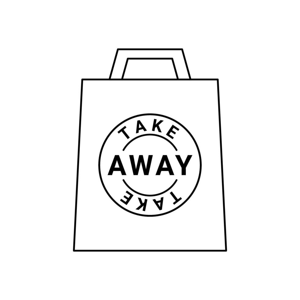 take away för matkasse, linjeskylt. avhämtning. pack häxsymbol gratis hämtmat för snabb leveransservice. vektor illustration