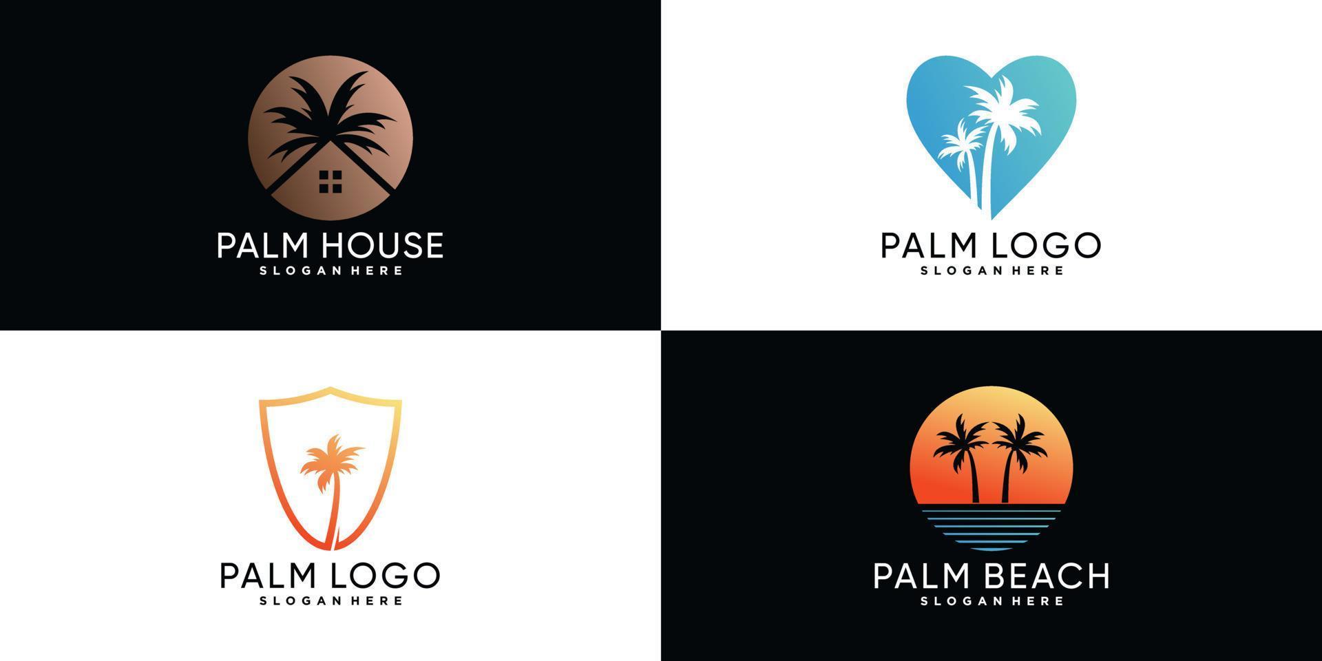 Palmen- oder Palmenstrand-Symbol-Set-Logo-Design mit kreativem Element-Premium-Vektor vektor