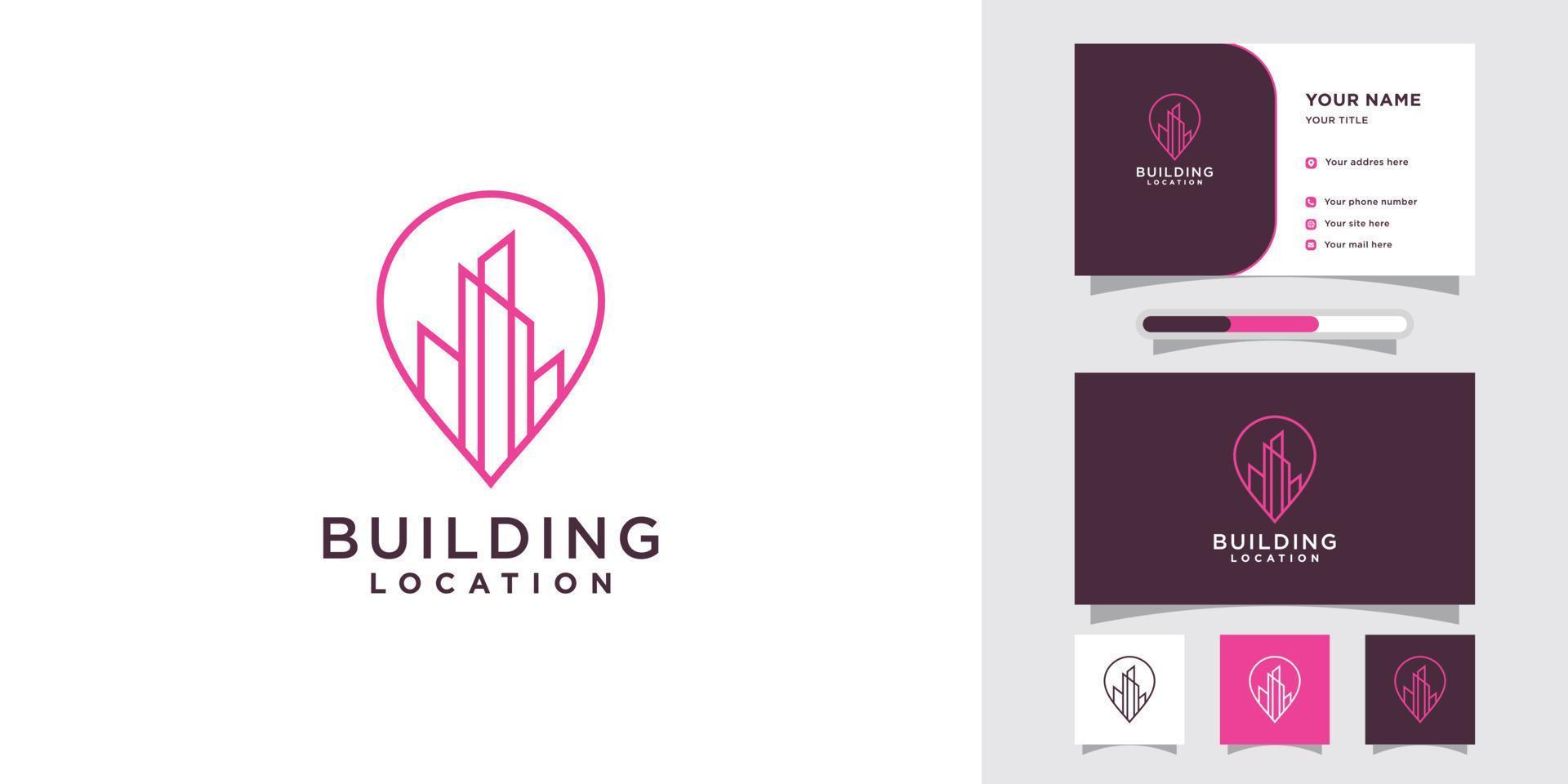 Gebäude-Standort-Logo mit Pin-Point und Visitenkarten-Design Premium-Vektor vektor