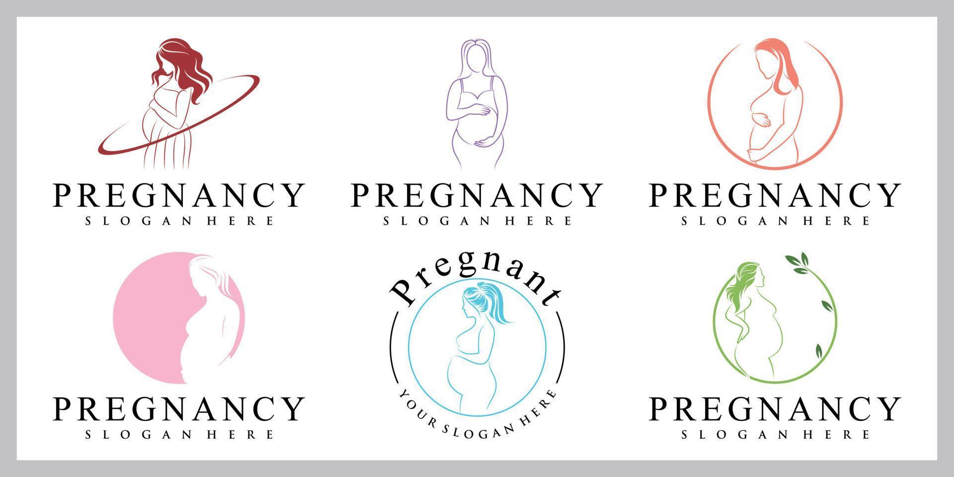 gravid kvinna ikonuppsättning logotyp mall med kreativa unika koncept vektor