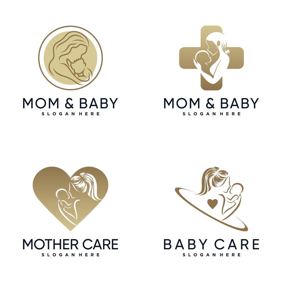 set bunt av mamma och baby logotyp design inspiration med kreativa koncept premium vektor