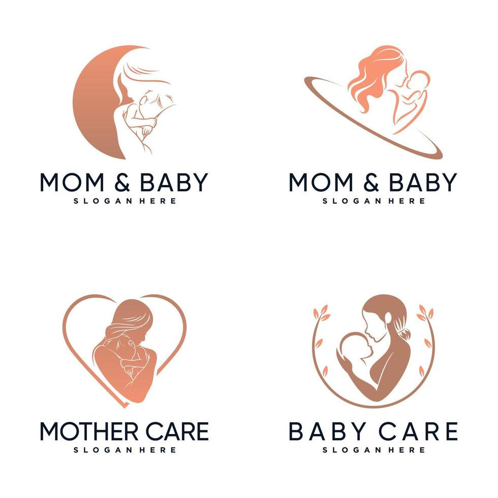 set bunt av mamma och baby logotyp design inspiration med kreativa koncept premium vektor