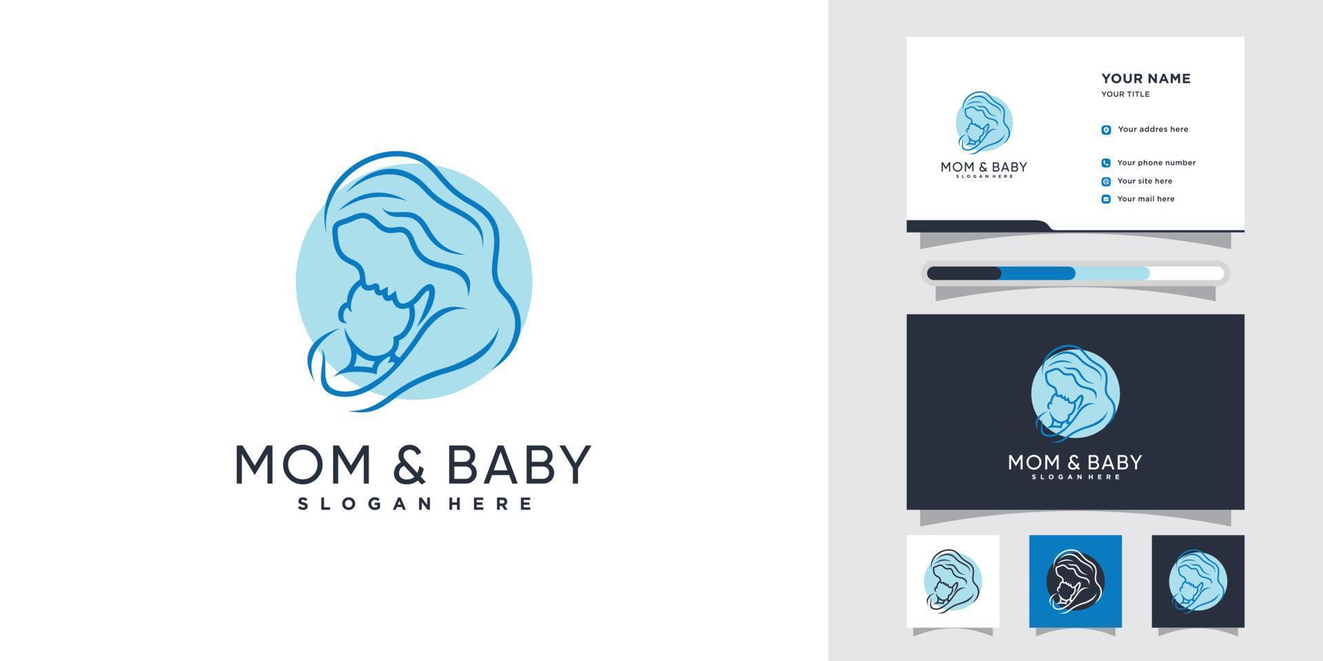 mamma och baby logotyp design med negativt utrymme koncept och visitkortsmall premium vektor