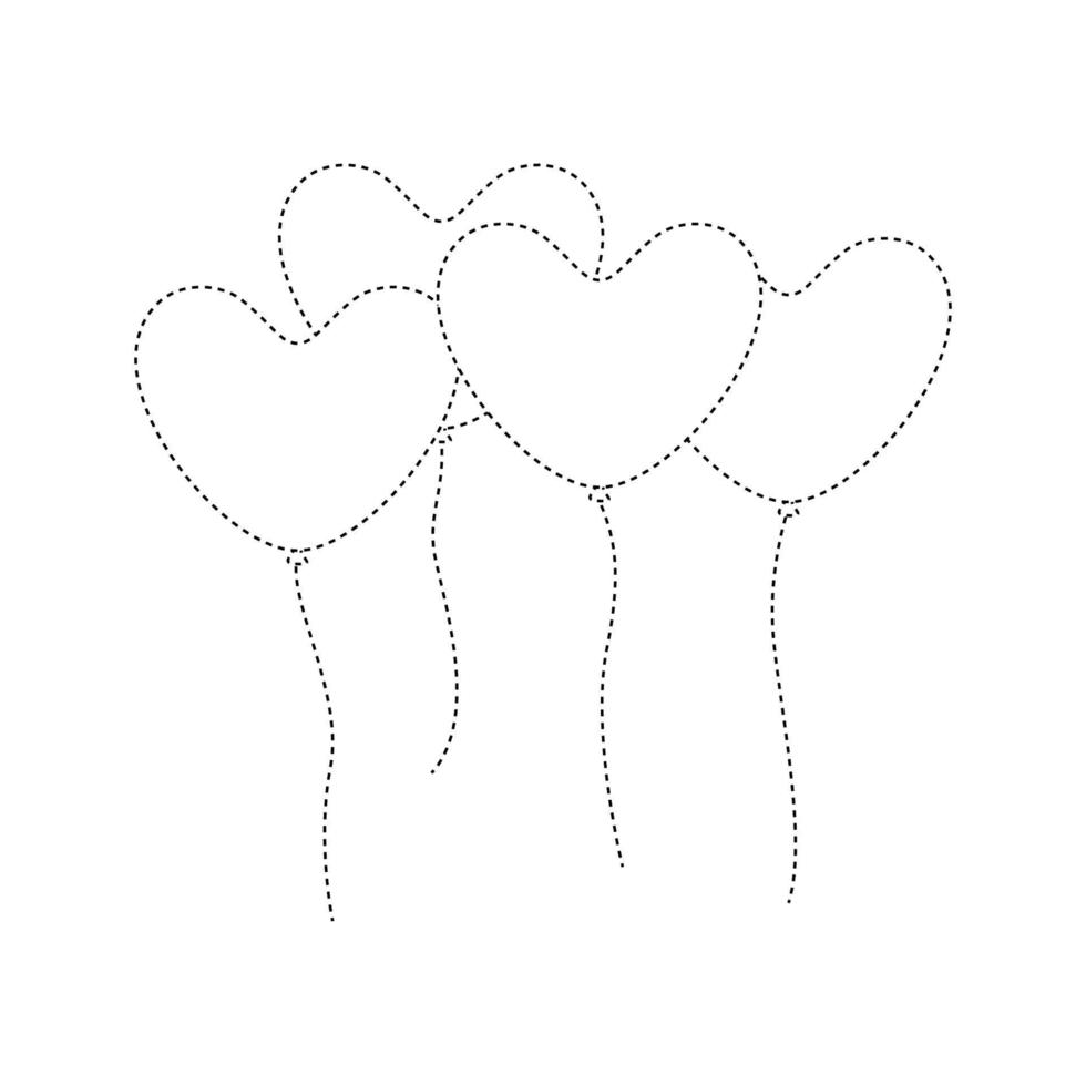 Arbeitsblatt zum Nachzeichnen von Herzballons für Kinder vektor