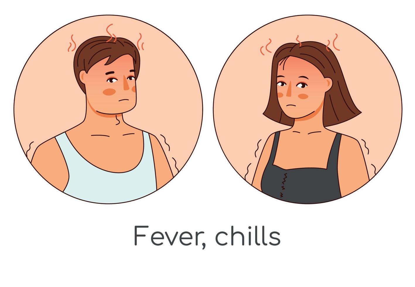 man och kvinna i feber med hög temperatur, influensavirus kall tecknad medicinsk infographic vektorillustration. vektor